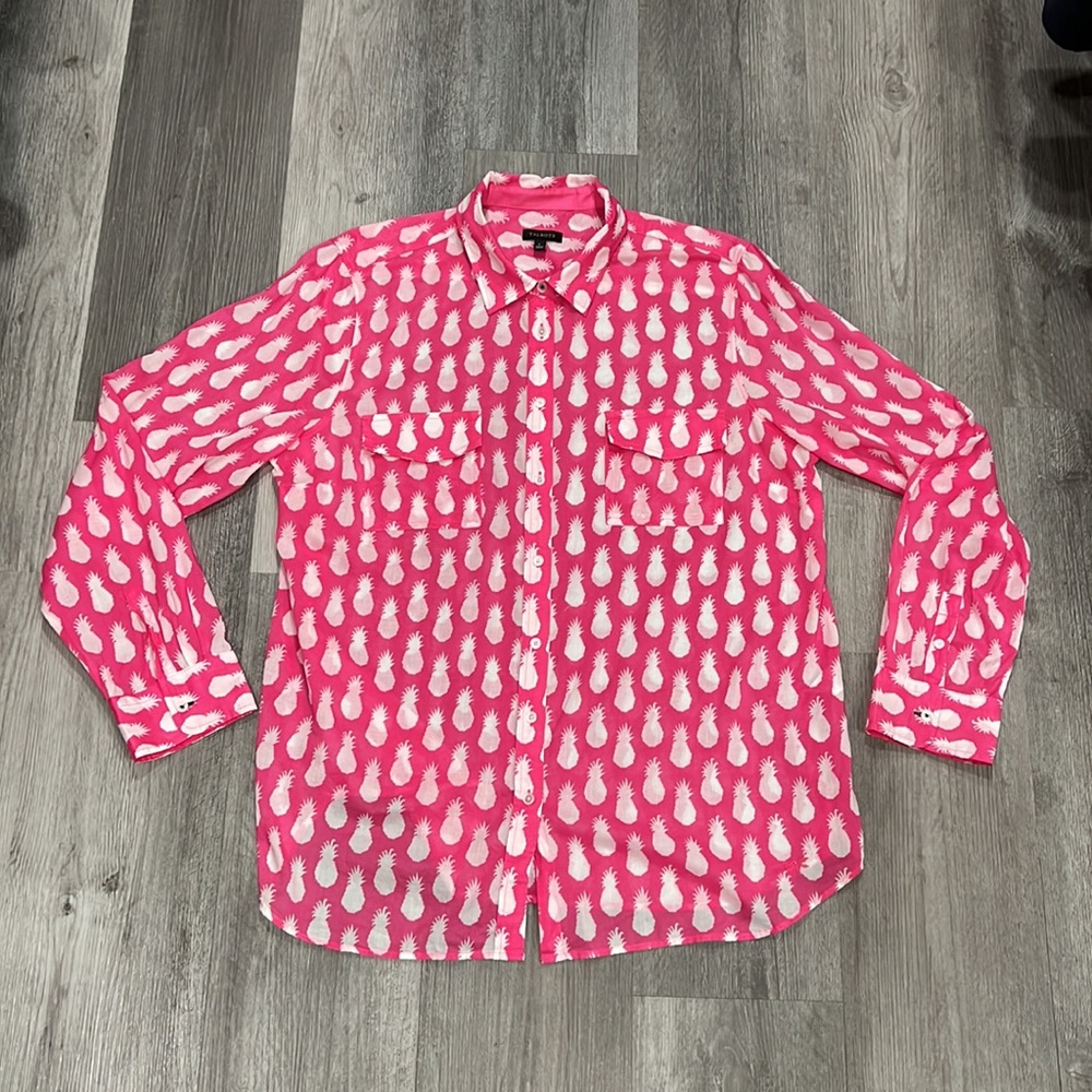 Talbots Pineapple Print Button Down, Size L - image 2